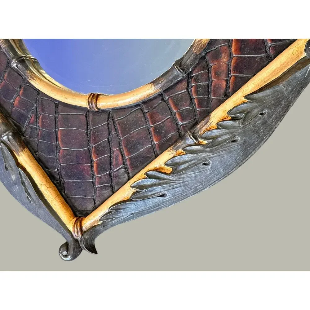 Vintage Coastal Palm Tree Resin Wall Mirrors Pair-Island Tropical Decor-Bamboo